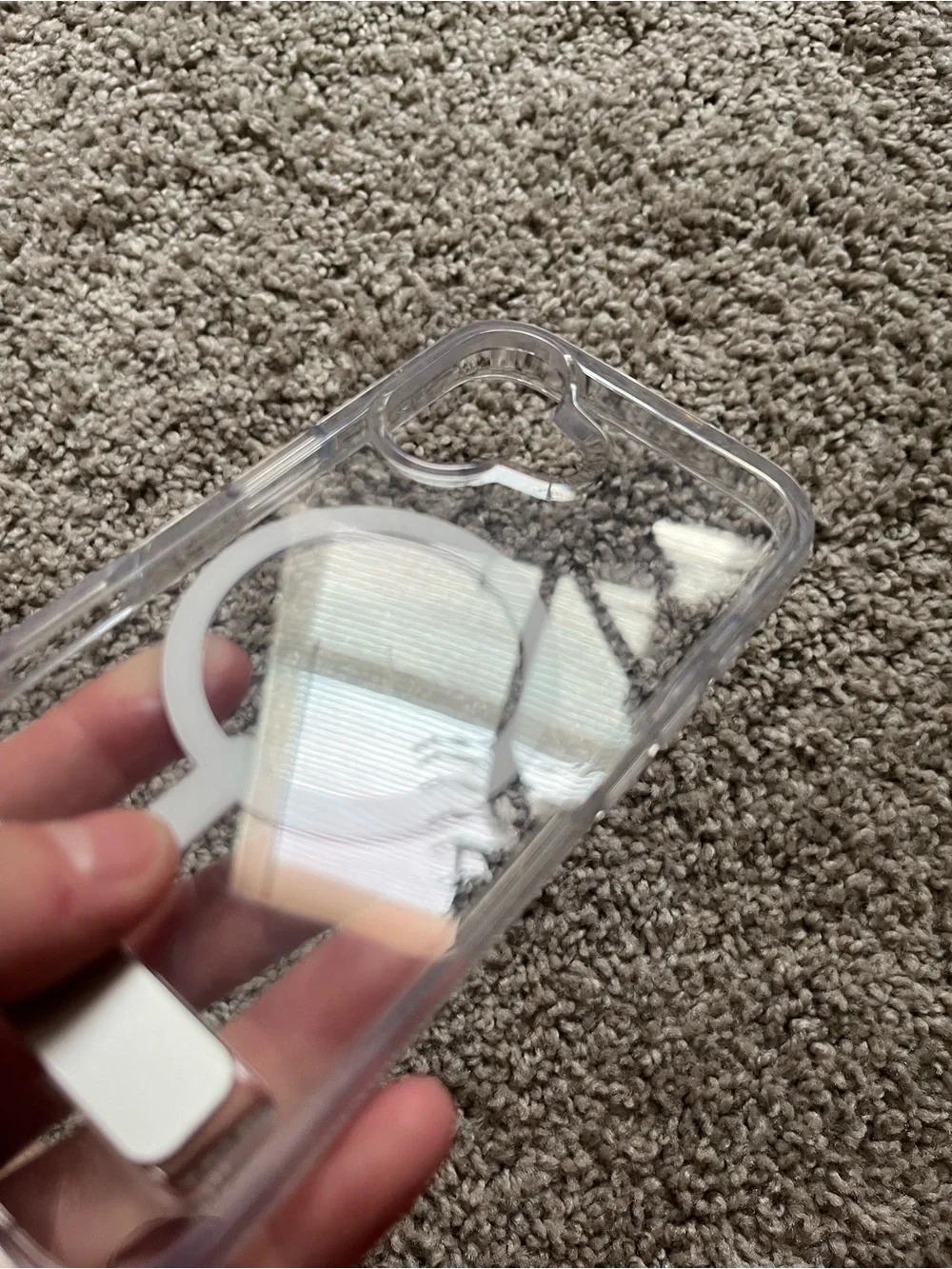 Clear MagSafe-Compatible Phone Case with White Ring and Silver Kickstand